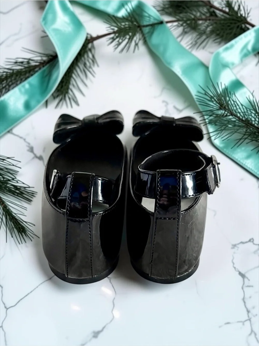 Rachel Shoes Little Girls Black Patent Bow Flats Size 2 Like New